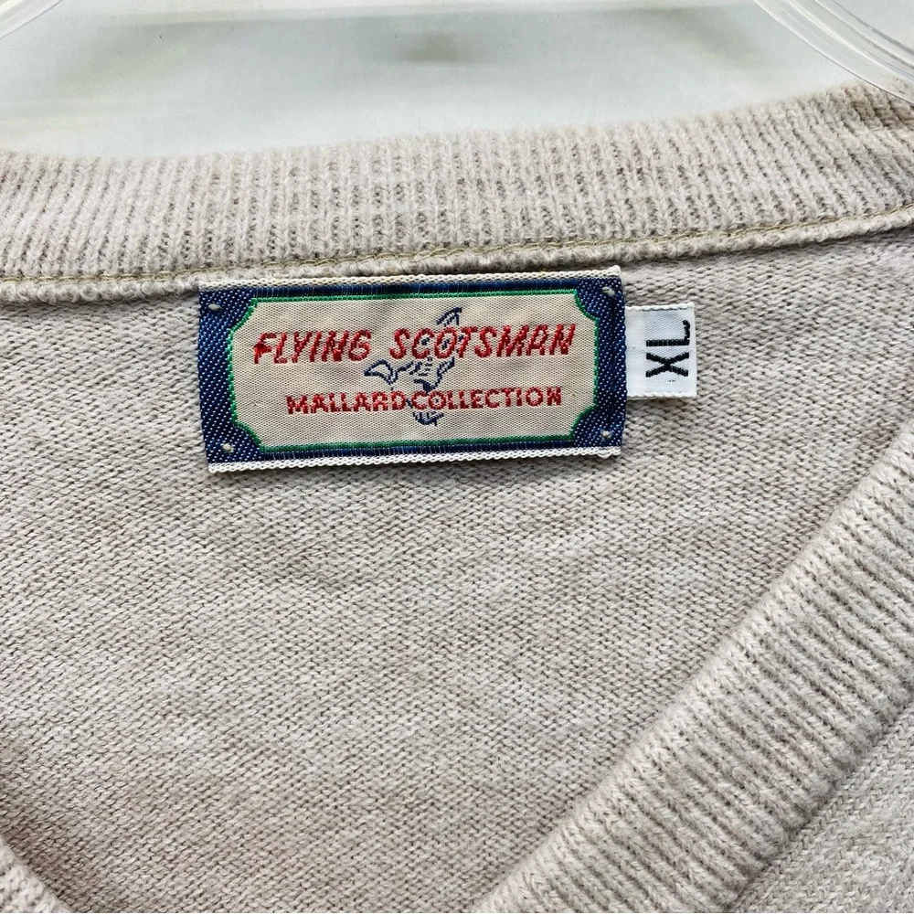 Vintage Flying Scotsman V Neck XL Sweater Mallard Collection Tan Grandpacore USA